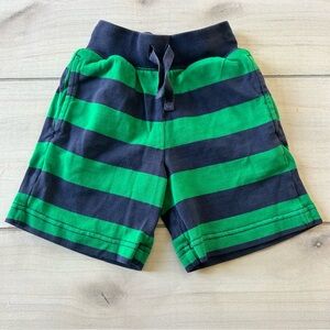 Hanna Andersson Green & Navy Striped Pull-On Drawstring Waist Cotton Shorts